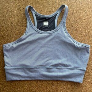 prAna Light Blue Striped Sports Bra